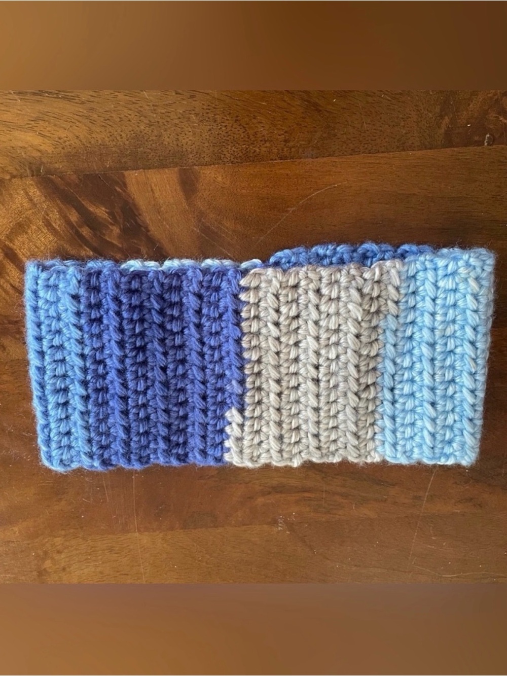 Crochet Headband in Blue and Gray - Cozy Ear Warmer